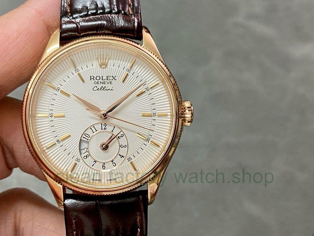 EW Factory Rolex Cellini Dual Time 50525 Men Watch 39mm Rose gold Leather Strap White Dial 1 69c1cc45 1a6e 4b18 9e2d 863d3614702c Clean Factory Watch