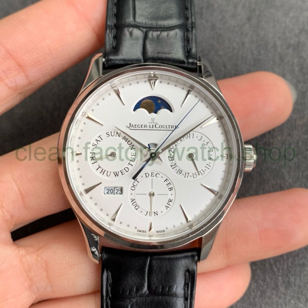 V9 Factory Jaeger-LeCoultre Master Ultra Thin Perpetual Q130842J 39mm Steel Leather Strap White Dial 1 6a82b26e 2fec 44ac a0de 4bbbb9f4a214 Clean Factory Watch