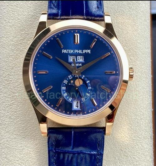 PPF Factory Patek Philippe Annual Calendar 5396R-014 38mm Rose Gold Leather Strap Blue Dial 1 78a12ced f17c 4b89 98ac ecb06f1e0fc0 Clean Factory Watch