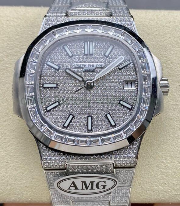 AMG Factory Patek Philippe Nautilus PP5711 40mm Baguette Diamond Bezel White Gold/Diamond Diamond Silver Dial 1 86a0b2ad c0a8 412f 8d59 f6f9f87ad5a4 Clean Factory Watch