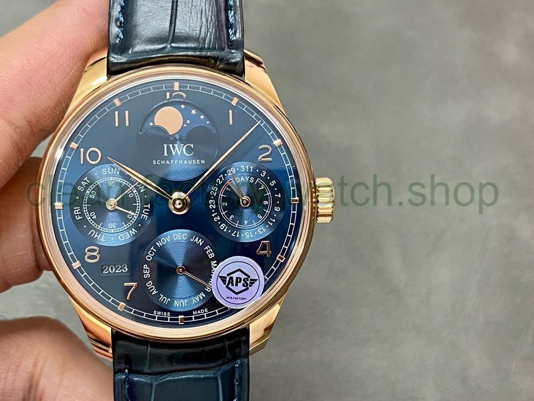 APS Factory IWC Portuguese Perpetual Calendar IW503312 44mm Rose Gold Leather Strap Arabic Numerals Blue Dial 1 88ed349e 4beb 4f94 aebe 3e2941fe1225 Clean Factory Watch