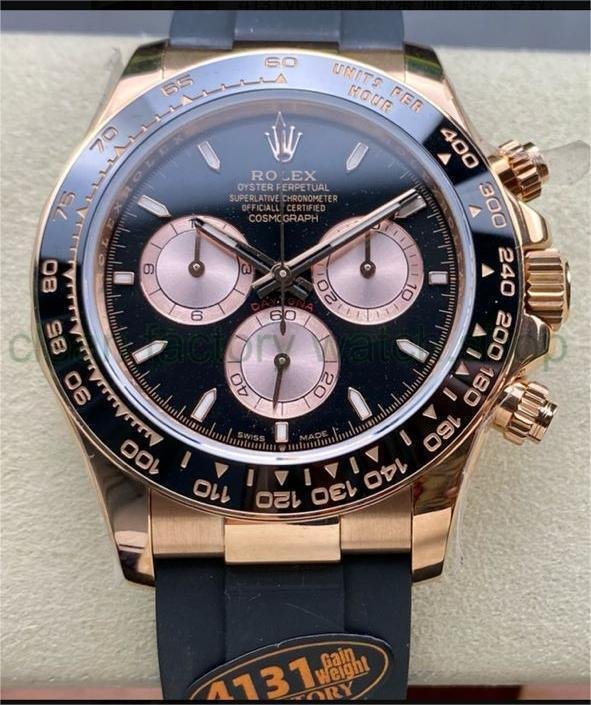 QF Factory ‘Counterweight 140g’ Rolex Daytona 126515LN-0002 40mm Rose Gold Rubber Strap Black Dial
