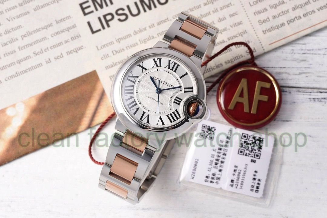 AF Factory Cartier Ballon Bleu W2BB0002 33mm Half Rose Gold Roman Numerals Silver Dial 1 9360670d 3d21 4457 b701 a280fe5669aa Clean Factory Watch