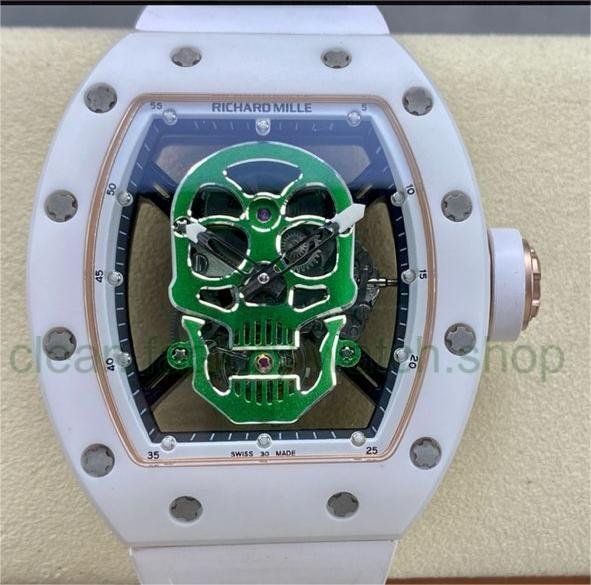 YS Factory Richard Mille RM052 44mm Ceramics&Titanium White Rubber Strap Green Skeletonized Skull Dial 1 94be9865 1fdd 4b16 8c56 af0eb7e256ea Clean Factory Watch