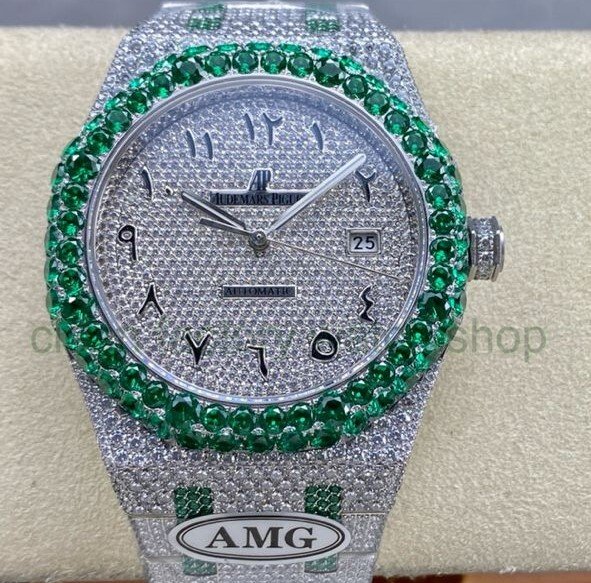 AMG Factory Audemars Piguet Royal Oak Selfwinding 15400 41mm Green Diamond Bezel Full Green&White Diamond&Steel,Arabic Number Diamond Dial 1 99002ad0 6b33 4f28 acf1 71946d111adb Clean Factory Watch