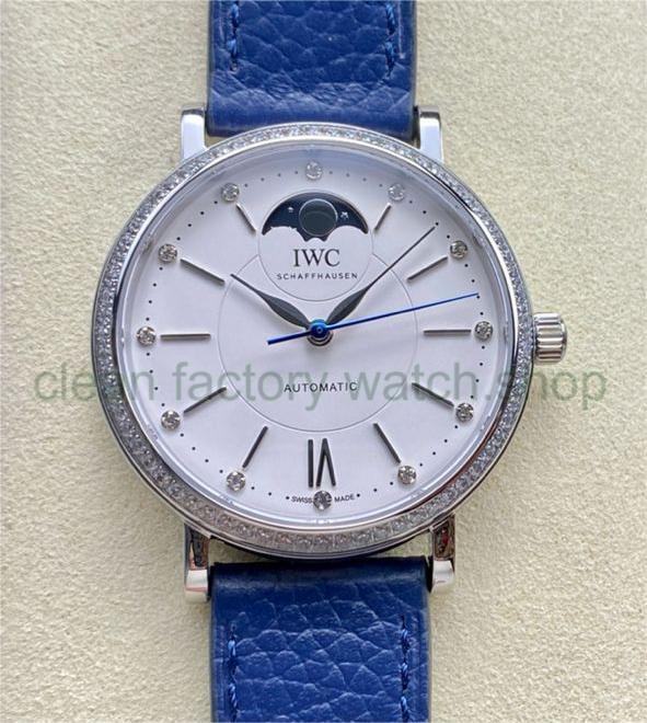 TW Factory IWC Portofino Midsize Automatic Moonphase IW659601 37.1mm Steel Blue Leather Strap White Dial 1 9d770963 6eca 489d ab57 bcc23f11b513 Clean Factory Watch