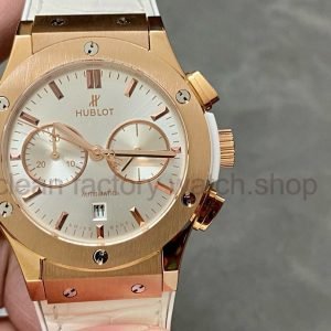 HB Factory Hublot Classic Fusion Chronograph 45mm Rose Gold Leather Strap White Dial 8 9efb60e2 4f13 4da4 9490 7565102a0a63 Clean Factory Watch