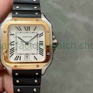 THB Factory Cartier Santos W2SA0009 40mm Steel Rubber Strap Roman Numerals Silver Dial