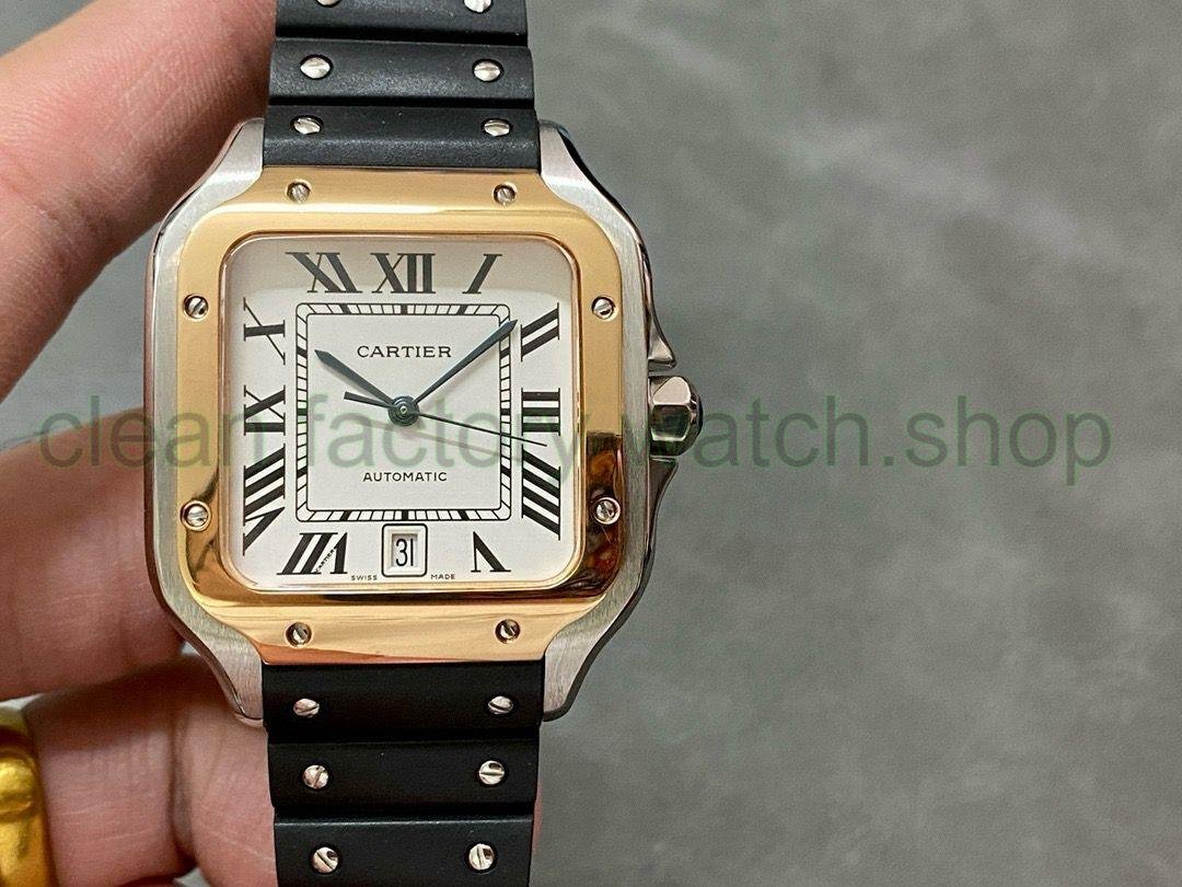 THB Factory Cartier Santos W2SA0009 40mm Steel Rubber Strap Roman Numerals Silver Dial 1 THB Factory Cartier Santos W2SA0009 40mm Steel Rubber Strap Roman Numerals Silver Dial