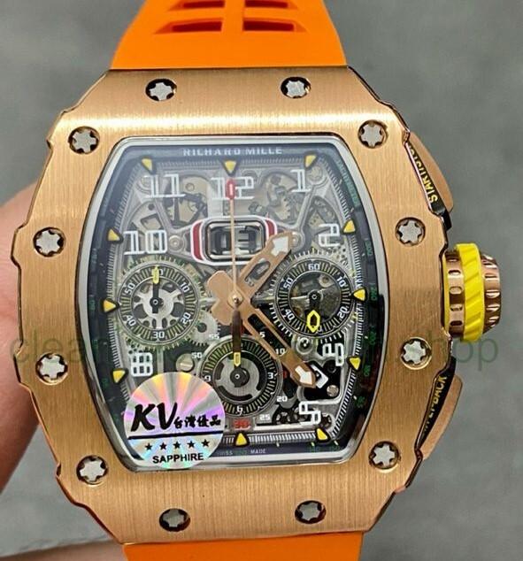 KV Factory Richard Mille RM011-03 44.5mm Rose Gold Orange Rubber Strap Arabic Numerals Skeletonized Dial 1 a658a295 40c5 477a 986b b6d30040ea5e Clean Factory Watch