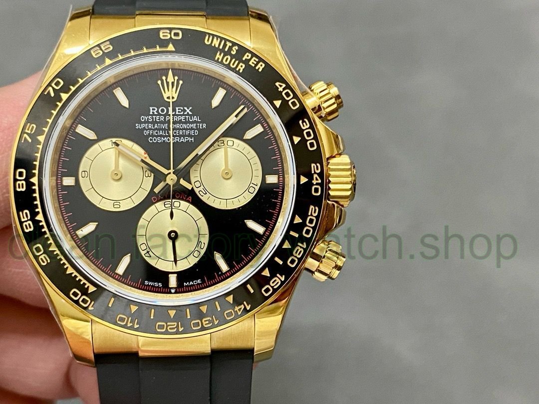 QF Factory ‘counterweight 140g’ Rolex Daytona 126518LN-0004 40mm Yellow Gold Rubber Strap Black Dial