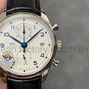 APS Factory IWC Portuguese Chronograph IW390302 42mm Steel Leather Strap Arabic Numerals Silver Dial 6 ac782ea7 1f40 4fe9 99e5 f2ff0d668db5 Clean Factory Watch