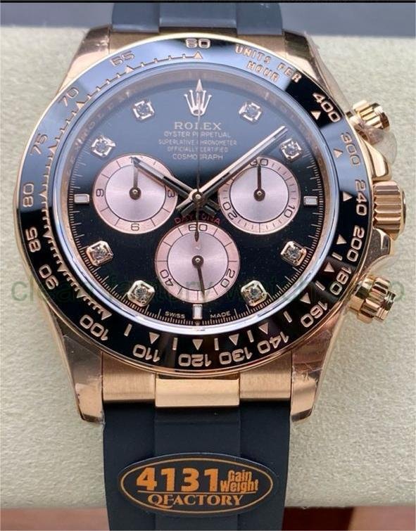QF Factory 'counterweight 140g' Rolex Daytona 126515LN-0004 40mm Rose Gold Rubber Strap Diamond Black Dial 1 QF Factory ‘counterweight 140g’ Rolex Daytona 126515LN-0004 40mm Rose Gold Rubber Strap Diamond Black Dial
