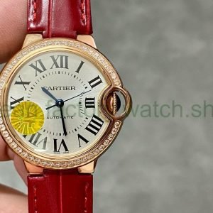 AF Factory Cartier Ballon Bleu WJBB0033 33mm Diamond Bezel Rose Gold Red Leather Strap Roman Numerals Silver Dial 9 b6553b65 8f2a 4244 acec cf58cc3f164f Clean Factory Watch