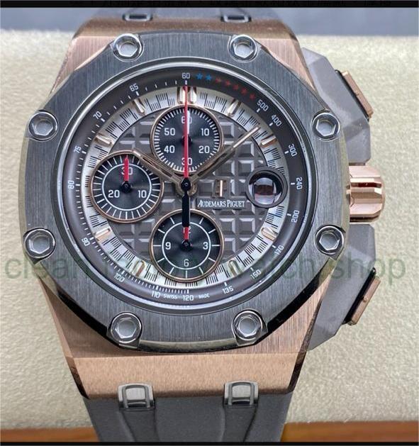 APF Factory Audemars Piguet Royal Oak Offshore Chronograph 26568OM.OO.A004CA.01 44mm Rose Gold Rubber Strap Grey Dial 1 bea81b55 7165 4f51 9fdd 81595f75977a Clean Factory Watch