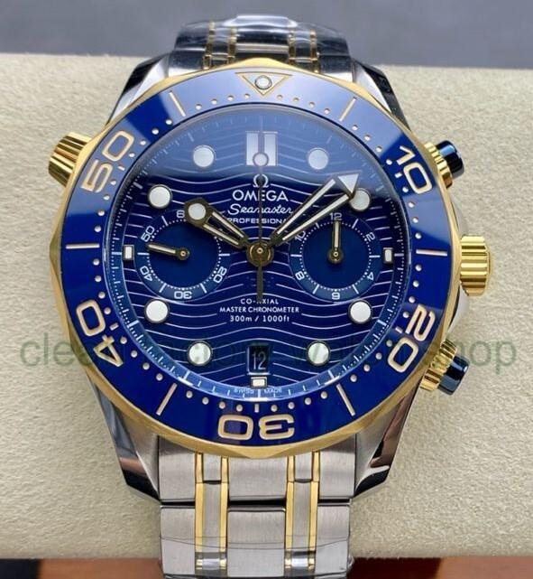N1 Factory Omega Seamaster Diver 300M Co-Axial Chronometer Chronograph 210.20.44.51.03.001 44mm Full Steel&Gold Strap Blue Dial 1 c3dbfd4c 11dd 4ea8 a071 d2af886e47c4 Clean Factory Watch