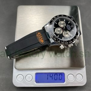 QF Factory ‘counterweight 140g’ Rolex Daytona 126519LN-0002 40mm White Gold Rubber Strap Black Dial weighs 140g