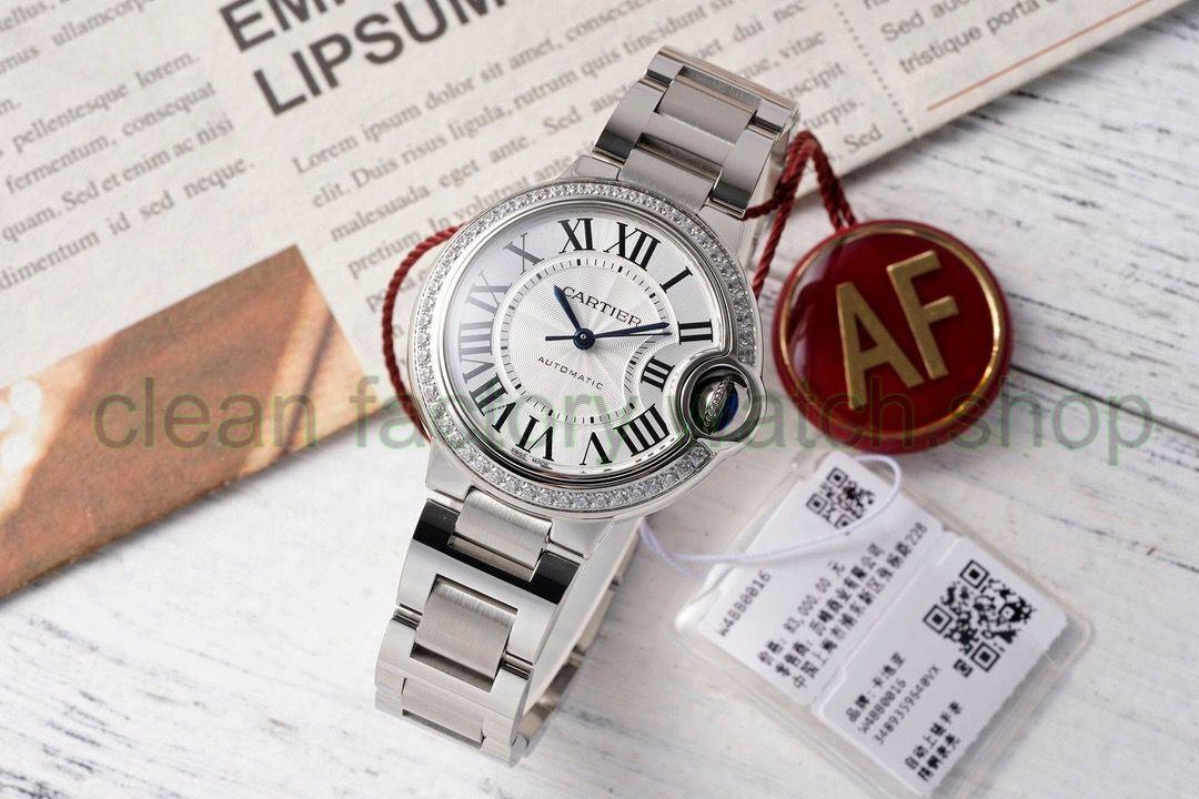 AF Factory Cartier Ballon Bleu W4BB0023 33mm Diamond Bezel Full Steel Roman Numerals Silver Dial 1 c8f57c27 dbb7 4cca 9340 3441e1909d47 Clean Factory Watch