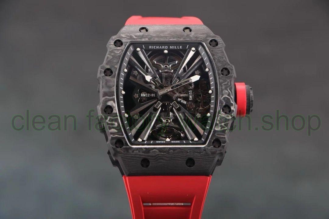 RM Factory Richard Mille RM12-01 39mm Carbon Fiber Red Rubber Strap Skeletonized Black Dial 1 cb504fde fd9a 4cfd ac2d 1c5a49dd5058 Clean Factory Watch