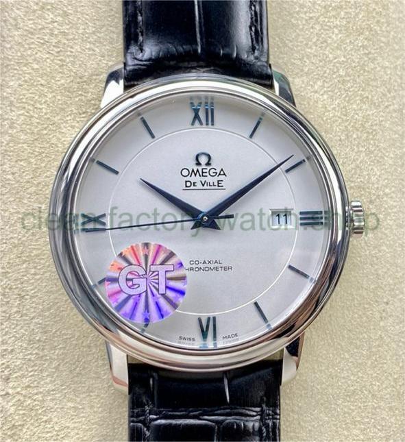 GT Factory Omega De Ville Prestige 424.53.40.20.04.001 39.5mm Steel Leather Strap Blue Roman Number Silver Dial 1 cc849e44 378e 4e48 a319 4a45154f5682 Clean Factory Watch