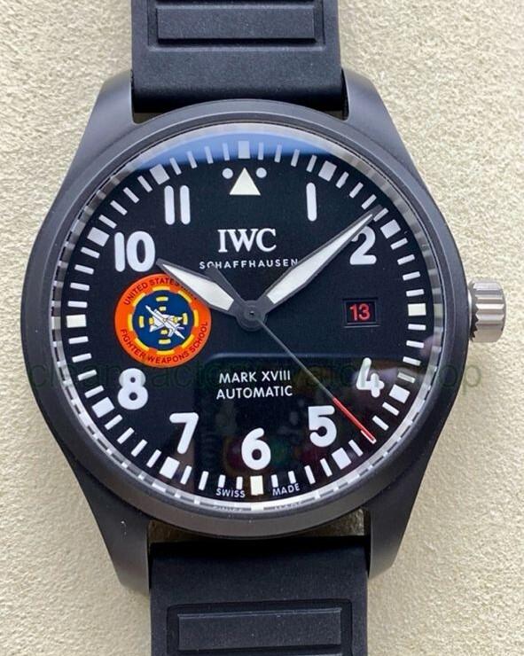 M+ Factory IWC Pilot IW32409 41mm Ceramic Rubber Strap Arabic Numerals Black Dial