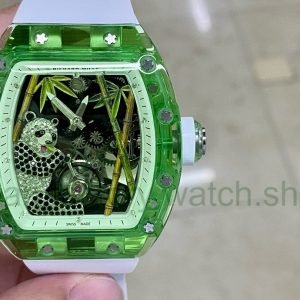 RM Factory Panda Eats Golden Bamboo Richard Mille RM26-01 44mm Green Crystal White Rubber Strap Panda Skeletonized White Dial 2 df518be8 c9d0 4a87 af26 12168c76dfe5 Clean Factory Watch