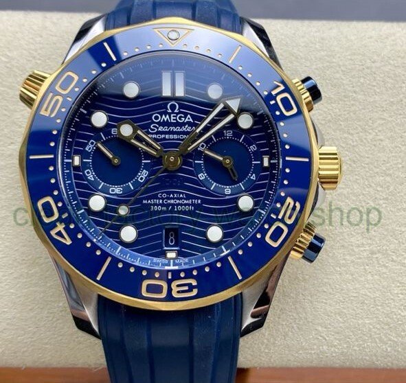 N1 Factory Omega Seamaster Diver 300M Co-Axial Chronometer Chronograph 210.22.42.20.03.001 44mm Gold&Steel Blue Rubber Strap Blue Dial 1 e215e3ba e360 432c adae 7db7b66cddec Clean Factory Watch