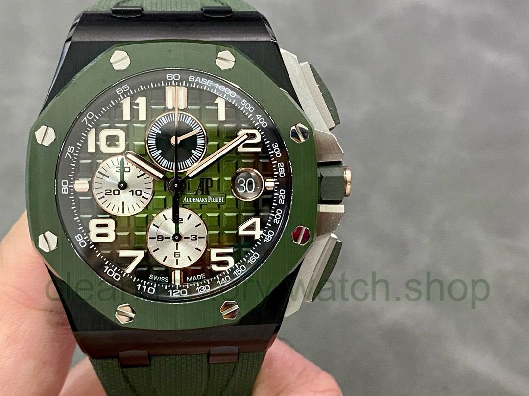 APF Factory Audemars Piguet Royal Oak Offshore Chronograph 26405CE.OO.A056CA.01 44mm Ceramic Rubber Strap Arabic Numerals Green Dial 1 e2e743dc 71cd 42f9 91e7 8b5034cb232d Clean Factory Watch