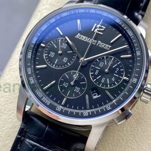 OMF Factory Audemars Piguet Code 11.59 26393BC.OO.A002CR.01 41mm Steel Leather Strap Black Dial upclose