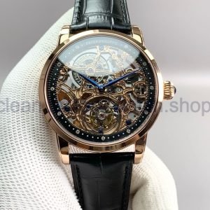 Tourbillon Patek Philippe 43mm Rose Gold Leather Strap Skeletonized Black Dial 16 e8e4e7db 3202 4472 970c 3b3f7cedec79 Clean Factory Watch