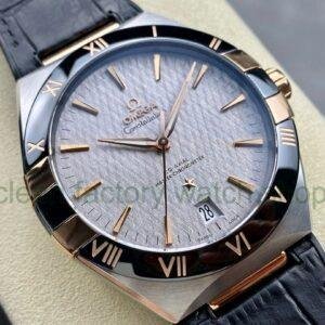 SBF Factory Omega Constellation Co-Axial Master Chronometer 131 23 41 21 06 001 41mm Rose Gold&Steel Leather Strap Silver Dial at 45degree angle