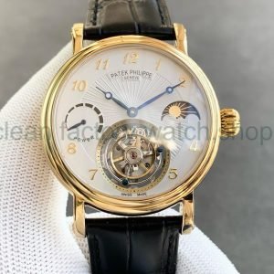 Tourbillon Patek Philippe 42mm Rose Gold Leather Strap Silver Dial 10 fded0d9f 4981 4a3d bf80 370ca7f06299 Clean Factory Watch