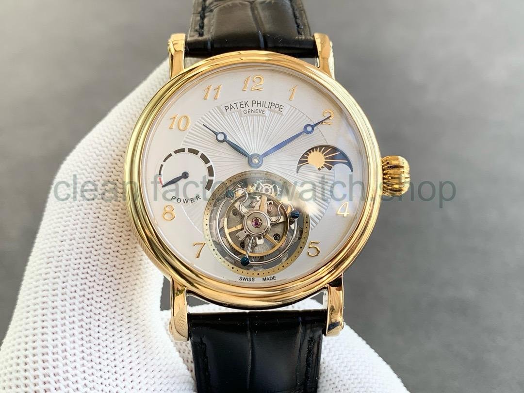 Tourbillon Patek Philippe 42mm Rose Gold Leather Strap Silver Dial 1 fded0d9f 4981 4a3d bf80 370ca7f06299 Clean Factory Watch