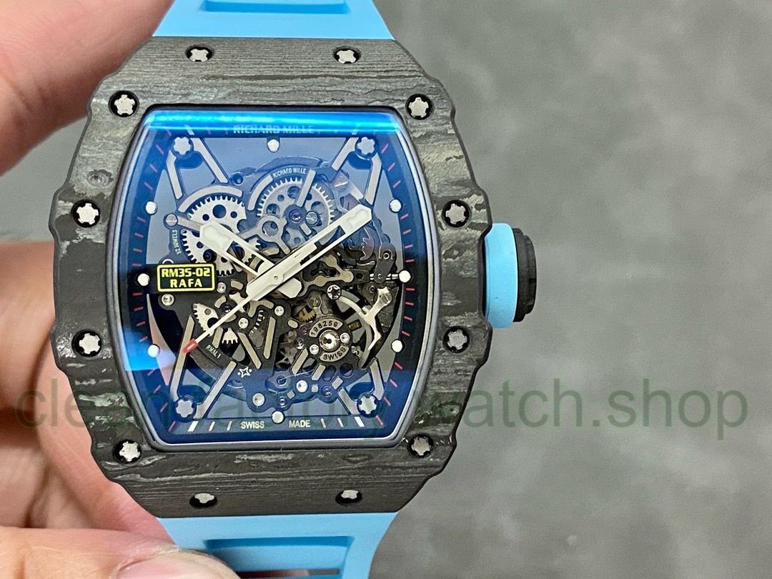 T+ Factory Richard Mille RM 035 44.5mm Carbon Fiber Blue Rubber Strap Skeletonized Dial 1 ff56ecb0 dafd 4ff8 ba82 f2ba7d47e8d7 Clean Factory Watch