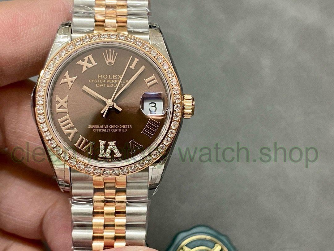 GS Factory Rolex Datejust 278381RBR-0006 31MM Diamond Bezel Half Rose Gold Roman Number&Diamond Brown Dial Jubilee 1 125e79ae e0c3 4763 9dc1 c60883751ba0 Clean Factory Watch
