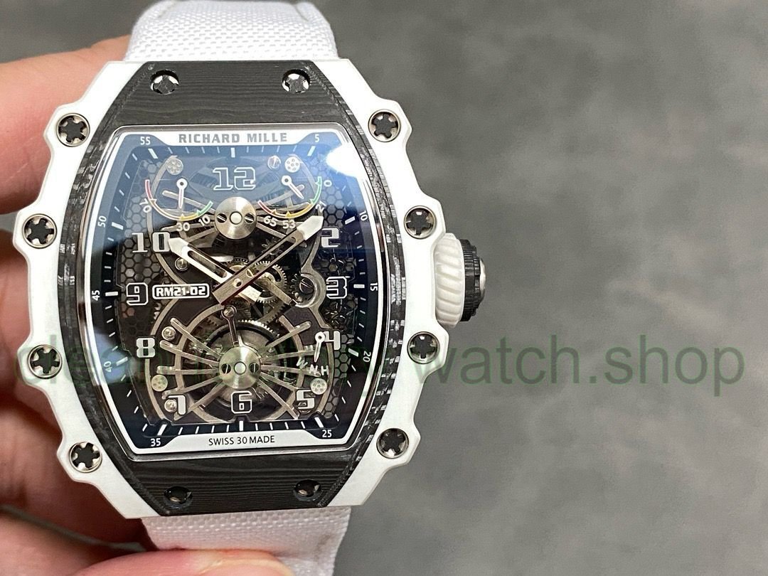 RM Factory Richard Mille RM21-02 Tourbillon 43mm White Ceramics Canvas Strap Arabic numerals Skeletonized Black Dial 1 1dd084d4 f17a 422a a1e8 ffba15b854de Clean Factory Watch