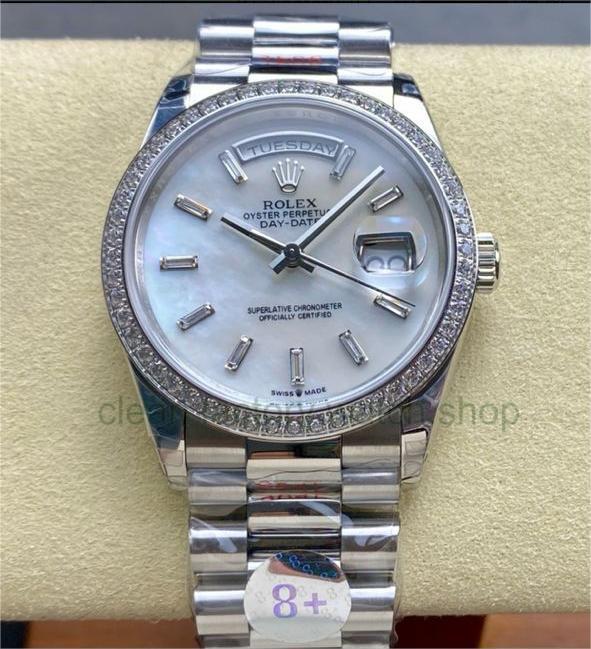 8+ Factory ‘Counterweight’ Rolex Day-Date 128349RBR-0049 36mm Diamond Bezel Full 904L Baguette Diamond Mother Of Pearl Dial 1 3acb28d3 9f9d 428b abeb 10708c9180db Clean Factory Watch