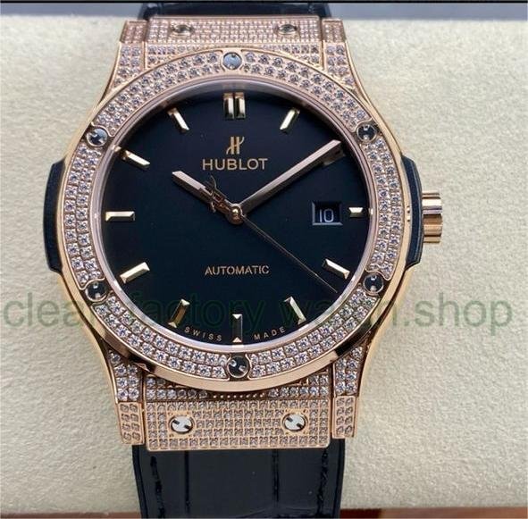 HB Factory Hublot Classic Fusion 542.OX.1181.LR.1704 42mm Rose Gold/Diamond Leather Strap Black Dial 1 426f7ded fb6f 465b a004 b92c979cdded 1 Clean Factory Watch