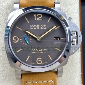 TTF Factory Panerai Luminor Marina 1950 3 Days Automatic PAM 01351 Titanium Leather Strap Arabic Numerals Black Dial