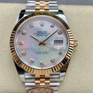 Clean Factory Rolex Datejust 126331 41MM Half Rose Gold Diamond Mother Of Pearl Dial Jubilee 18 6778e0a4 9d47 4c00 9945 14f12643020a Clean Factory Watch
