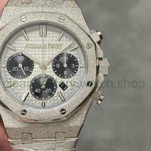 OMF Factory Audemars Piguet Royal Oak Chronograph 26331ST.OO.1220ST.03 41mm Full Frosted White Gold Silver Dial 8 72165b88 aa35 4beb 8caf 0f2988cd7de2 Clean Factory Watch