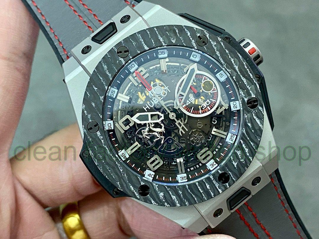 HUB Factory Hublot Big Bang Ferrari 401.NJ.0123.VR 45mm Carbon Leather Strap Arabic Numerals Skeletonized Dial 3 85dc95c9 616f 4f92 a98d be12c32abdb8 Clean Factory Watch