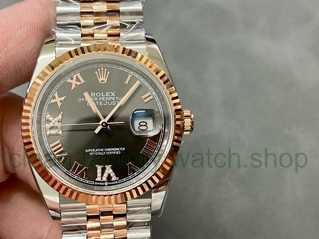 A+ Factory Rolex Datejust 126231-0023 36mm Half Rose Gold Roman Numerals&Diamond Grey Dial Jubilee 1 90604f75 d88b 4e5b 8177 ed7d79732dee Clean Factory Watch