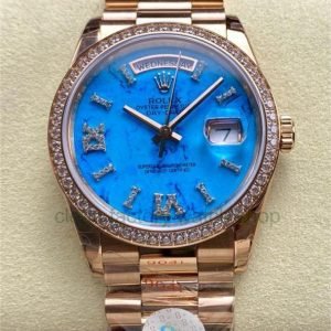 8+ Factory ‘Counterweight’ Rolex Day-Date 128345RBR-0064 36mm Diamond Bezel Full Rose Gold Roman Numerals&Diamond Blue Dial 4 bde3fef3 2f68 4851 abd5 df4ccf7bf132 Clean Factory Watch
