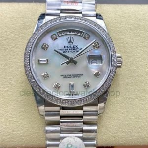 8+ Factory ‘Counterweight’ Rolex Day-Date 128349RBR-0004 36mm Diamond Bezel Full White Gold Diamond Mope&Baguette Diamond Mother Of Pearl Dial 24 c5c5f040 6af8 405f a7b2 4c1719d06696 Clean Factory Watch