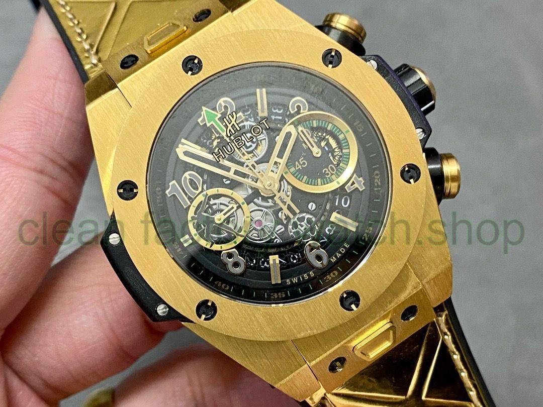 HUB Factory Hublot Big Bang Unico 411.VX.1189.VR.USB16 45mm Yellow Gold Leather Strap Arabic Numerals Skeletonized Dial 3 c9606a08 4e7a 49af 89f7 ac7e0d004ac0 Clean Factory Watch