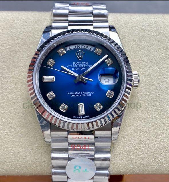 8+ Factory ‘Counterweight’ Rolex Day-Date 128239-0023 36mm Full 904L Diamond Mop&Baguette Diamond Dark Blue Dial 1 efcccb12 f4f5 458c a90a 69bdd00b2495 Clean Factory Watch