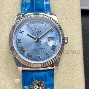 8+ Factory ‘counterweight’ Rolex Day-Date 36mm 128236-0008 White Gold Crocodile Leather Strap Roman Numerals Ice Blue Dial 2 0b2a2467 cefc 4adf af94 72b96c19cf6a Clean Factory Watch