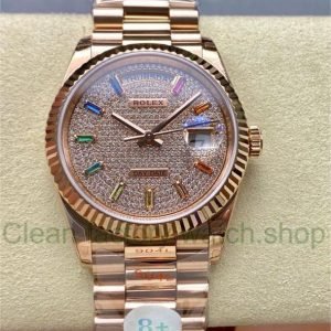 8+ Factory Counterweight Rolex Day-Date 128235-0039 36mm Full Rose Gold Baguette Diamond Rose Gold Dial 12 0d7161a5 6697 4d48 82db 314863357e7c Clean Factory Watch