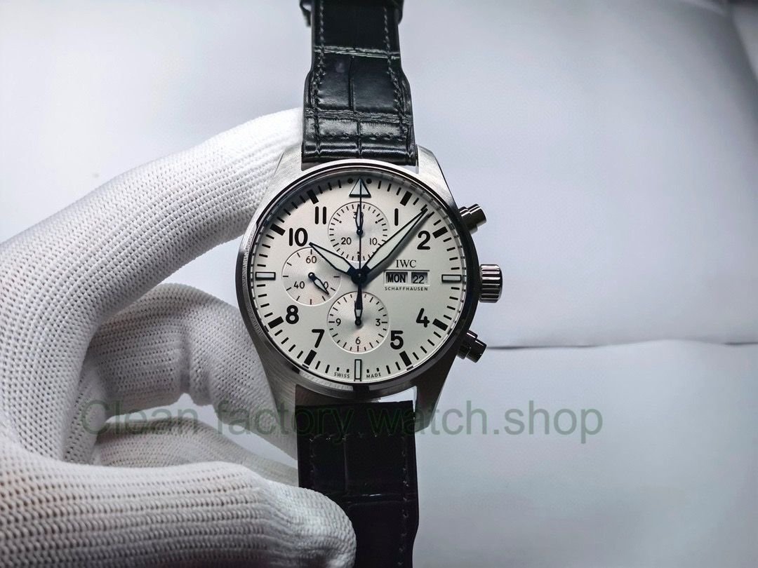 Copy ZF Factory IWC Pilot Chronograph IW377725 43mm Steel Leather Strap Arabic Numerals White Dial 1 10258ee2 c3fd 4b2f 87a9 362173457aba Clean Factory Watch